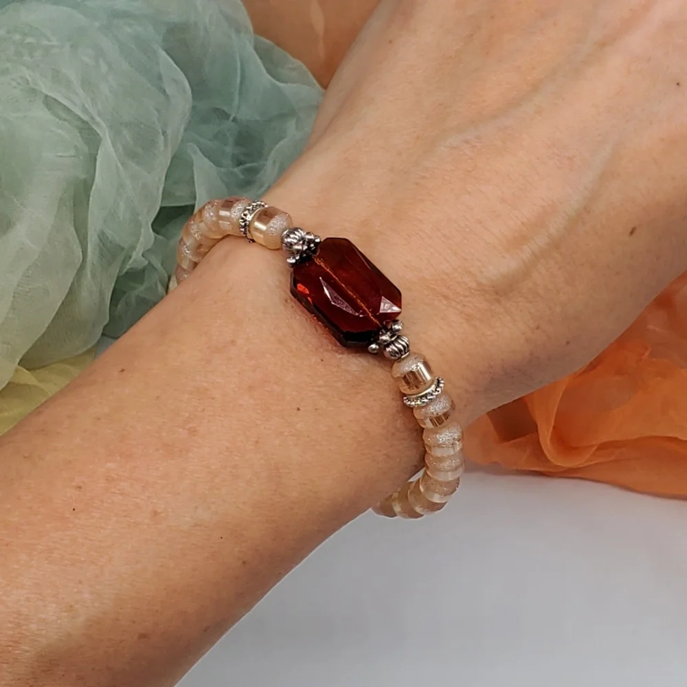 ❤️ Jewelry European Austrian Crystals Orange Silver Bracelet
